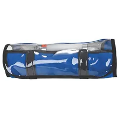 This blue Cordura Nylon medical pouch features a clear top for quick visual identification and a zipper closure for secure storage. Designed to organize supplies, tools, or small parts in clinical, industrial, or field settings. Dimensions: 13 in L x 5 in W x 6 in H.