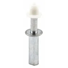 This pivot guide aligns and supports the pivot point of hanging doors for smooth operation. It measures 1-1/2 inches in length and 3-3/4 inches in width, with a maximum weight capacity of 50 pounds. Supplied as a pair (1 PR).