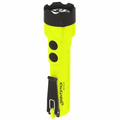 This intrinsically safe handheld flashlight delivers 285 lumens with a maximum beam distance of 187 meters. It operates on 3 AA batteries and is housed in a black/green casing. Suitable for use in hazardous environments where flammable gases or dusts may be present.