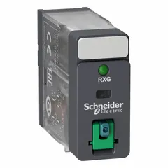 Plug-in relay with square base and flat pins, designed for socket mounting. Features SPDT contact configuration, 6V DC coil voltage, 10 A current rating, and quick-connect terminals. Suitable for use in control panels and automation systems requiring compact switching.