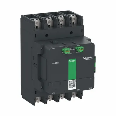 SCHNEIDER Contactor: 4 Poles, 4NO Contacts, 265 A - Non-Reversing IEC Contactors