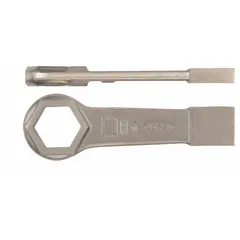 This SAE striking box end wrench features a 6-point, straight handle design and is made of nonsparking aluminum-bronze alloy. With a 2-9/16 in head size and 13 in overall length, it is suited for heavy-duty applications where spark resistance is required. Natural finish.