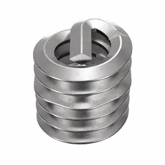 Screw-locking tangless helical insert for repairing or reinforcing threads in metal. Features a #10-24 coarse thread, right-hand direction, plain finish, and 18-8 stainless steel construction with tensile strength of 200,000 to 250,000 psi. Supplied in a 100-piece pack.