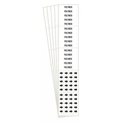 White polymer adhesive pipe markers with black legend text, designed for pipes with outside diameter of 3/4 inch and smaller. Each pack contains 3 markers with directional arrows, sold in a 5-pack. Used to identify pipe contents and flow direction in industrial facilities.