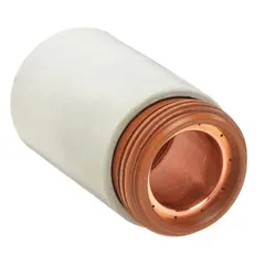 This retaining cap secures consumables in handheld Hypertherm plasma torches. Compatible with RT60, RT60M, RT80, and RT80M torch series. Used in metal cutting applications to maintain torch alignment and gas flow.