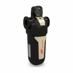 Particulate filter replacement element for compressed air systems, designed to remove dirt and water. Features an aluminum body, 3/8 in NPT connection, 17 cfm flow capacity, 250 psi maximum operating pressure, and automatic drain. Used in pneumatic lines to protect downstream equipment from contamination.