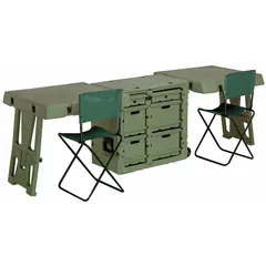 This portable field desk measures 34 inches in length and 28 1/2 inches in depth. It includes strike hardware for secure closure. Suitable for use as a temporary workstation in field operations, maintenance depots, and industrial job sites.