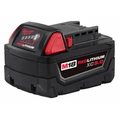 This 18V DC battery with 5 Ah capacity is part of the M18 system and compatible with all M18 cordless tools. It provides extended runtime for applications such as drilling, cutting, and fastening in construction and maintenance tasks.