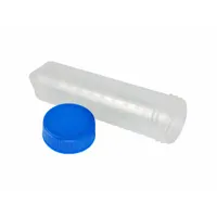 This 50 mL centrifuge tube is made of polypropylene copolymer (PPCO) with a conical bottom for efficient pellet formation. It is graduated for volume measurement and includes a blue closure. Suitable for general laboratory centrifugation applications