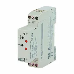 The OMRON H3DS-AL is a DIN rail-mounted relay timer with an input voltage range of 24 to 230V AC and 24 to 48V DC. It provides a timing range from 0.1 to 1.2 seconds, suitable for time-delay applications in industrial control panels, automation systems, and motor control circuits.