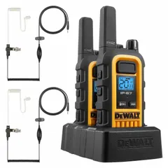 Analog FRS/GMRS handheld two-way radio operating at 1 W across 22 channels with alphanumeric display. No FCC license required for FRS operation. Suitable for short-range voice communication on job sites, in warehouses, and outdoor work areas.