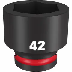 Standard impact socket with 3/4" drive and 42 mm metric size. Six-point design for high torque transfer on hex fasteners. Black phosphate finish provides corrosion resistance. Suitable for heavy-duty fastening and loosening in industrial, automotive, and construction applications.