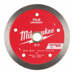 This 5-inch diameter diamond saw blade is designed for wet or dry cutting of tile, granite, and marble. It features a 5/8-inch to 7/8-inch arbor size and is suitable for use with angle grinders in masonry, renovation, and tile installation applications.