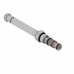 This solenoid cartridge valve is a screw-in, three-position, four-way spool valve with a closed center center position. Constructed of steel, it is designed for directional control in hydraulic systems, commonly used in mobile and industrial equipment requiring precise spool positioning. The valve uses a C10-4 coil and has a 1.42 dimension.