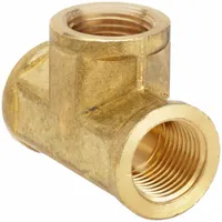 Threaded brass pipe tee for high-pressure potable water systems. Connects three 1/2 in pipes in a T-shaped junction. Made from CA2745 brass with a maximum operating pressure of 1,000 psi. Length 2 1/8 in