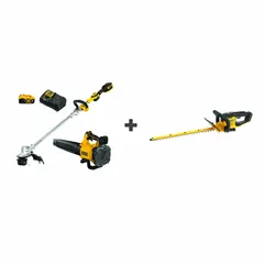 This combination kit includes a hedge trimmer and a blower for outdoor trimming and debris clearing. The blower delivers 125 mph max air speed and 450 cfm airflow. Powered by a 20V MAX* battery system with a 4.0 Ah battery capacity.
