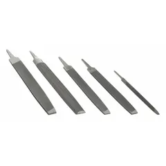 This 5-piece file set includes bastard cut and smooth cut files for general-purpose metalworking, deburring, and shaping. Supplied in a pouch for organized storage and portability.