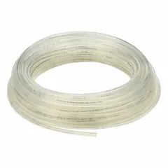 Metric polyurethane tubing with 6.5 mm inner diameter and 10 mm outer diameter, supplied in a 100 ft length. Beige color, Shore A hardness 90 to 95. Rated for maximum operating pressure of 170 psi at 180°F. Suitable for pneumatic systems conveying compressed air and fluids in industrial automation and material handling applications.