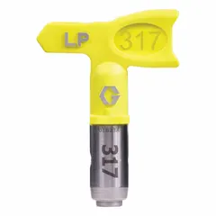 Airless spray gun tip with 0.017 in orifice, yellow color. Designed for use with RAC X HandTite Tip Guard and compatible with model 246215. Suitable for applying paints and coatings in industrial finishing operations.
