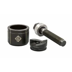 Round knockout punch set for creating clean holes in sheet metal. Nominal size 1-45/64 in. Suitable for use with manual ratchet drives in electrical and panel work.