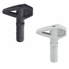 This GRACO airless spray gun tip features a 0.015 in orifice and includes a wide spray tip. It is designed for use with airless spray guns and is compatible with the TrueCoat 360 VSP series (model 26D281). The black tip is suitable for applying coatings in industrial finishing tasks.