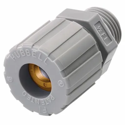HUBBELL WIRING DEVICE-KELLEMS Liquid Tight Cord Connector: Nylon, 3/8 in MNPT, 0.13 in to 0.19 in, Gray - Straight Plastic Cable Grips