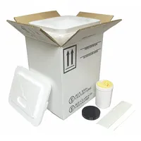 This jug shipping kit is designed for the safe transport of solid hazardous materials. Each kit includes one 20 oz jar and is UN Rated 4G/X8.5/S. The kit is supplied as a 4-pack in white. Typical applications include packaging and shipping of dangerous goods in industrial, chemical, and laboratory settings