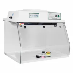 Fully assembled ductless fume adsorber with clear construction. Includes blower; no base, stand, or work surface required. Designed to capture airborne particulates, vapors, and fumes from soldering, chemical handling, or light laboratory work.