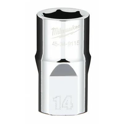 MILWAUKEE Standard Socket: Metric, 1/2 in Drive Size, 14 mm Socket Size, 6-Point - Anti-Roll Hand Sockets