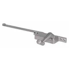 This right-hand crank window operator is designed for casement windows and mounts to the frame. It includes a crank handle and features a painted aluminum finish. The base length is 4-3/4 inches. Suitable for use in residential or commercial window applications.