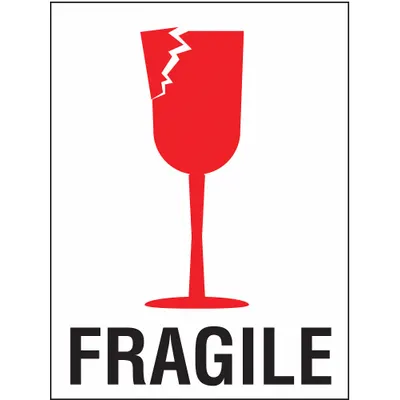 TAPECASE Instructional Handling Label: Fragile Broken Glass, 4 in x 3 in, White - International Handling Labels