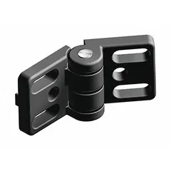 This standard butt hinge is designed for use with 40 Series structural framing systems featuring 8 mm slot width. Constructed of zinc with a black finish, it provides corrosion resistance for industrial equipment enclosures. The hinge includes an 8.3 mm mounting hole and is suitable for mounting doors, panels, or access covers.