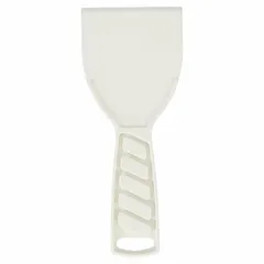 This disposable putty knife features a plastic blade with a tapered shape and a polypropylene handle. Designed for light-duty spreading and smoothing of putty, filler, or adhesive on surfaces. Suitable for construction, painting, and maintenance tasks where a disposable tool is preferred.