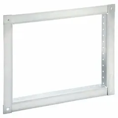 Galvanized steel retaining angle for securing fire dampers in HVAC ductwork. Measures 11-3/4 inches in height and 15-3/4 inches in width. Constructed from galvanized steel for corrosion resistance.