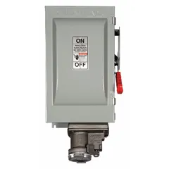 Non-fusible safety switch rated for 100 A, three-phase, 600V AC. Galvanized steel enclosure for indoor use. Provides safe disconnection of electrical power in industrial and commercial circuits.