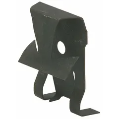 Zinc phosphate-finished support clip for straight lip troffer fixtures. Includes fastener. Used to secure lighting fixtures in suspended ceiling grids for stable installation and maintenance access.