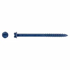 Steel hex-head screw anchor with drilling tip for fastening into concrete, brick, or block. Removable design allows for temporary or permanent installations. 1/4 in diameter, 3-1/4 in overall length, external hex drive. Pack of 1,000.