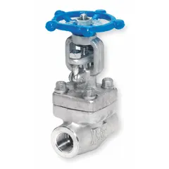 This SHARPE gate valve features a 316L stainless steel body and bonnet with a 316 stainless steel wedge. It has a rising stem operated by a wheel and FNPT x FNPT connections. Rated for 1,120 psi CWP, it is suitable for on/off control in high-pressure fluid handling systems requiring corrosion resistance.