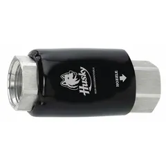 This non-reconnectable breakaway connector features an aluminum body with 1-inch FNPT inlet and discharge, both NPT standard. Designed for diesel fuel compatibility, it serves as a safety device in fuel dispensing systems, separating to prevent hose or equipment damage if a vehicle drives away while connected.