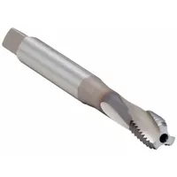This OSG spiral-flute tap is designed for threading blind holes in alloy steels. The spiral flute lifts chips upward to prevent clogging, and the coolant-through design improves lubrication and heat dissipation. It features a metric M18x2.5 thread size, 6H tolerance, 4 flutes, and a bottoming chamfer