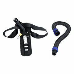 Plastic airline temperature control for supplied-air respirators (SAR). Includes holder. Connects to an air compressor and is compatible with 3M Versaflo headgear and breathing tubes for conditioning breathing air in industrial environments.