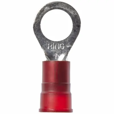 3M Ring Terminal: Red, Nylon Insulation, 5/16 in Stud Size, 8 AWG to 8 AWG Wire Sizes - Insulated Ring Terminals
