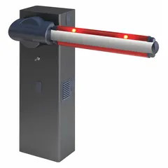 Electric arm-barrier gate operator system with a 40-inch overall height and orange finish. Includes a control board. Used for controlling vehicle access at entry and exit points in parking facilities, toll plazas, industrial sites, and secured perimeters.
