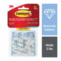 COMMAND Hook: 1 7/8 lb Wt Capacity, 1 Points per Hook, Clear, 2 5/32 in Overall Ht, 6 PK (MPN 17065CLR-6ES)