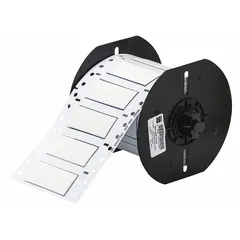 Polyolefin precut sleeve label roll with white matte finish. Each label measures 1/2 in x 2 in and is designed for wire gauges 1 AWG to 8 AWG. Compatible with BBP33 printer series for on-demand wire identification in industrial facilities.