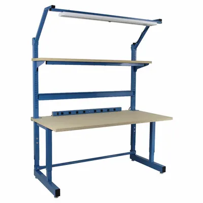 BENCHPRO Workbenches: Adj Ht, Particleboard, 60 in x 30 in, 1,000 lb Overall Load Capacity - Workstations with Power, Storage & Overhead Lighting