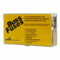 Glass fuse kit containing MDA series fuses for overcurrent protection. Suitable for use in industrial control panels, power supplies, and automation equipment where fast-acting interruption is required. No tool included.