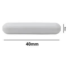 This octagonal stir bar is made of Alnico for strong magnetic coupling. It measures 40 mm in overall length and 8 mm in diameter, with a white finish. Autoclavable for sterile applications. Commonly used for mixing liquids in laboratory beakers or flasks.
