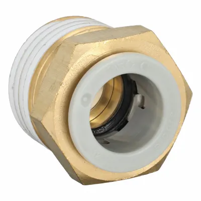SMC Push-Fit Adapter Fitting: 12 mm OD x 1/2 in Pipe Size, Push-to-Connect x BSPT - Polybutylene & Brass Tube Fittings
