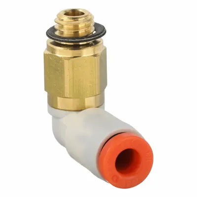 SMC Push-Fit Elbow Fitting: 1/8 in OD x 5 mm Pipe Size, Push-to-Connect x Metric - Polybutylene & Brass Tube Fittings